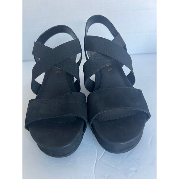 MEPHISTO GIULIANA SOFT AIR TECHNOLOGY BLACK NUBUCK COMFORT WEDGE SANDAL SZ 9 - Picture 3 of 10